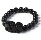 双眼 彩虹?黑曜矌貅手?单圈圆珠弹力U款